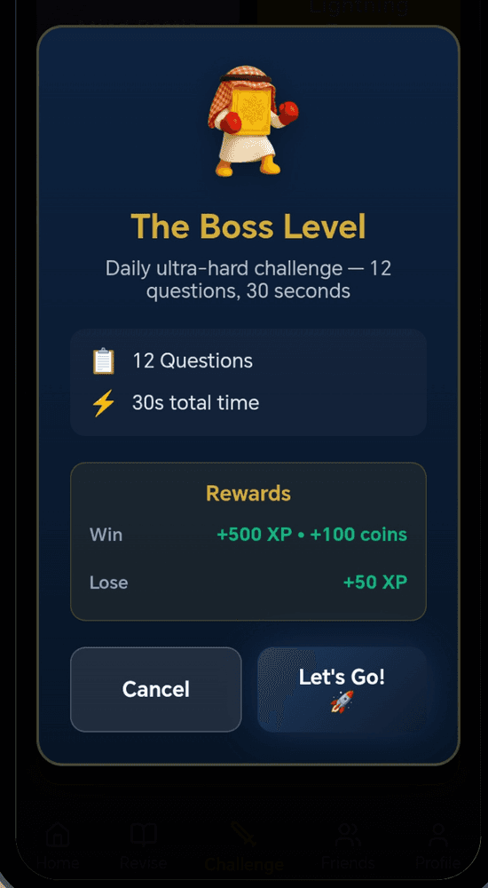 IslamQuest Boss Level challenge screen